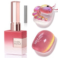 Double Rhythm Jelly Glass Cat Eye Gel Polish with Magnet 15ML Holographic Glitter Shimmer Translucent Sheer Color Magnetic Nail Polish Salon DIY at Home (Navy Purple-MC1266) - color: Aurora Golden Pink