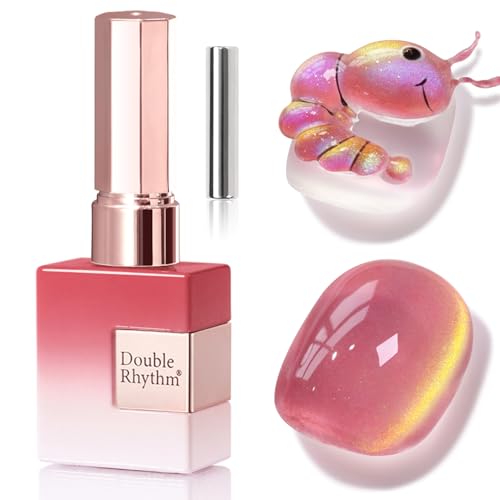 Double Rhythm Jelly Glass Cat Eye Gel Polish with Magnet 15ML Holographic Glitter Shimmer Translucent Sheer Color Magnetic Nail Polish Salon DIY at Home (Navy Purple-MC1266) - color: Aurora Golden Pink
