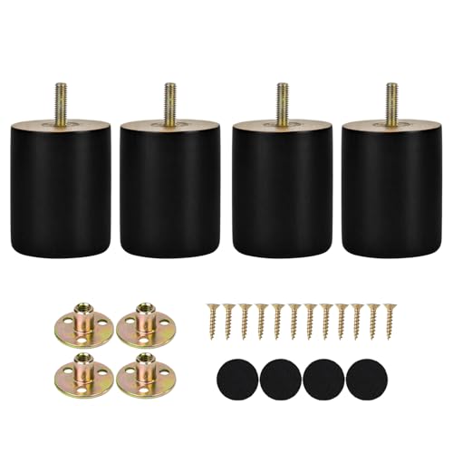 Maricome 3 Inches Wood Legs Set of 4, Black Round Wooden Replacement Feet Predrilled M8 Bolt for Sofa Couch Dresser Ottoman Cabinets Chair Screw in - color: 3 Inch Black