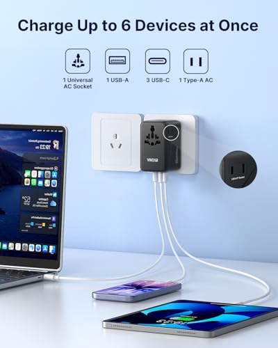 VINTAR Universal Travel Adapter, 140W GaN Fast Charger for EU UK US AU - color: 140W Black