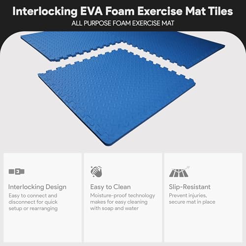 BalanceFrom Puzzle Exercise Mat 3/4" Thick, EVA Interlocking Foam Floor - color: Blue, style: 3/4" Thick, 24 Square Feet
