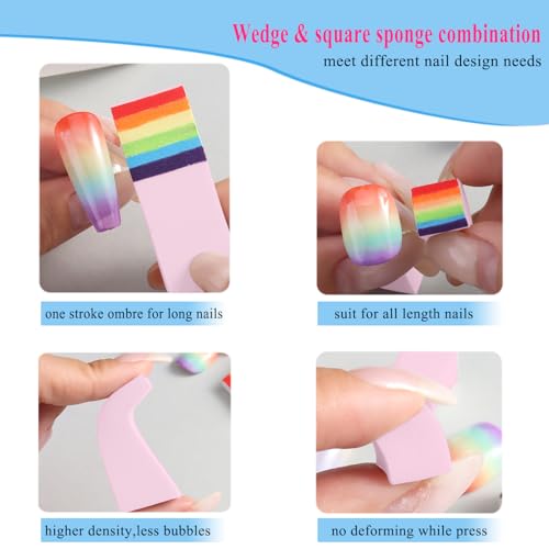 Fcozpjk 100Pcs Soft Nail Sponges for Ombre & 6Pcs Wedge Sponges Aura Nails - color: Pink