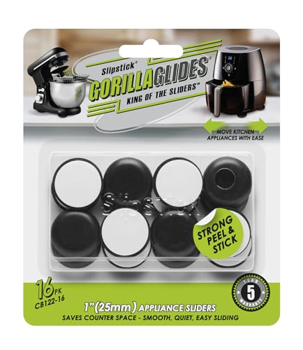Slipstick GorillaGlides Kitchen Appliance Sliders (16 x 1” Round Glides) Self Adhesive Countertop Appliance Sliders Provide Easy Sliding and Saves Space on Counters - size: 1 Inch Appliance - 16 Pack
