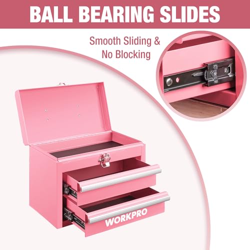 WORKPRO Portable Mini Metal Tool Box with 2 Drawers - color: Pink
