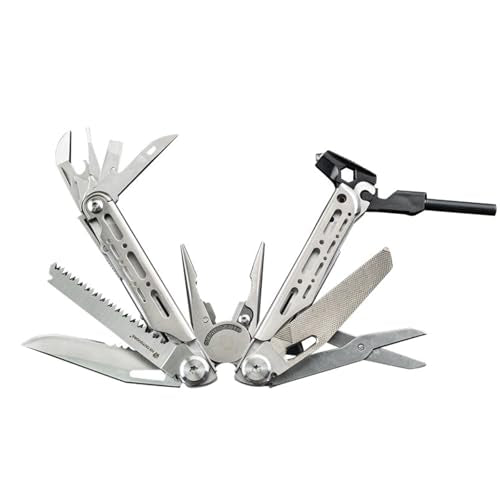 HX OUTDOORS 19 In 1 Multi Tool Pocket Knife Set, Stainless Steel Multitool Pliers with Fire Starter and Glass Breaker, Folding EDC Camping Survival Tools for Men (Silver) - color: Silver