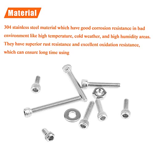HELIFOUNER 250 Pieces #4-40 x 3/16" 1/4" 5/16" 3/8" 1/2" 5/8" 3/4" 1", Hex Socket Head Cap Screws Bolts Washers Nuts Kit, Coarse Thread, Fully Machine Threaded, 304 Stainless Steel - size: #4-40, style: Socket Head