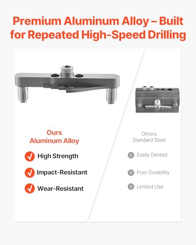 VEVOR Doweling Jig Kit, Self Centering Dowel Drill Jig for Straight Holes, with Drill Bit Set 1/4", 5/16", 3/8" and Drill Bit Stop Collar Set, Aluminum Alloy Woodworking Tools for Drilling, Marking - size: Mini, style: Doweling Jig