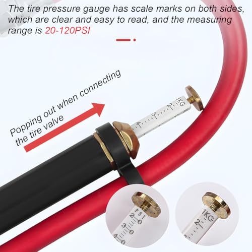 17PCS 0-200 PSI Tire Inflator Gauge, 1/4 Inch NPT, Red - color: Red