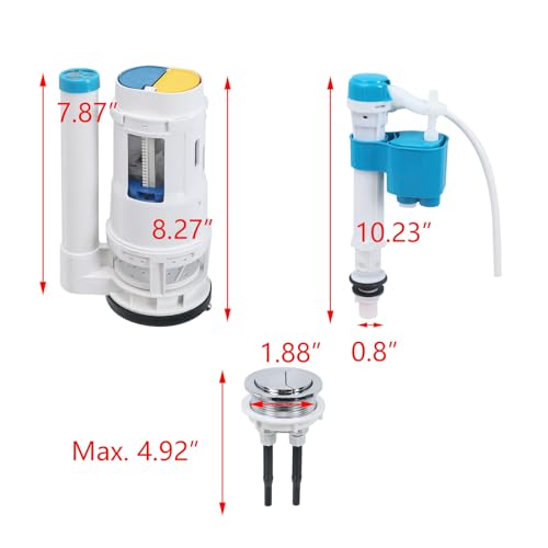 T Tulead Toilet Dual Flush Valve 2.5", Fill Valve 1/2", Push Button 1.88" - size: Push Button: 1.88"