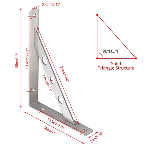 YUMORE 10 Inch Shelf Bracket, Heavy Duty L Bracket with 2 S Hook, 2 Pack - size: 10"(Soild)