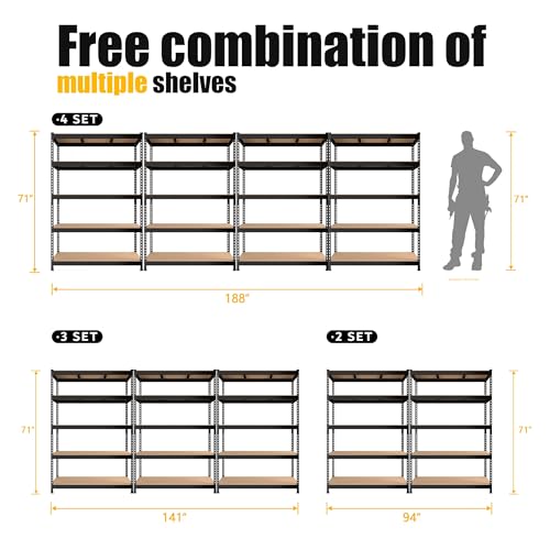 PrimeZone 47"W x 18"D x 72"H Garage Storage Shelves, 5-Tier Metal Shelving - size: 47"W x 18"D x 71"H