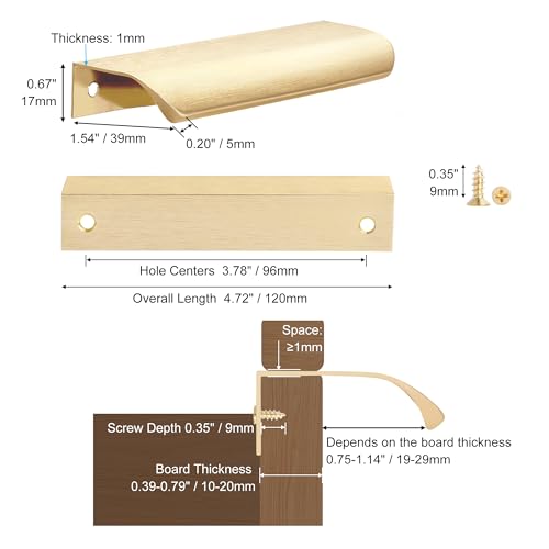 Malimali 10 Pack 4.72" Gold Edge Finger Pulls for Cabinets, Drawer Handles - color: Brushed Gold, size: 120mm/4.72" (10Pcs)