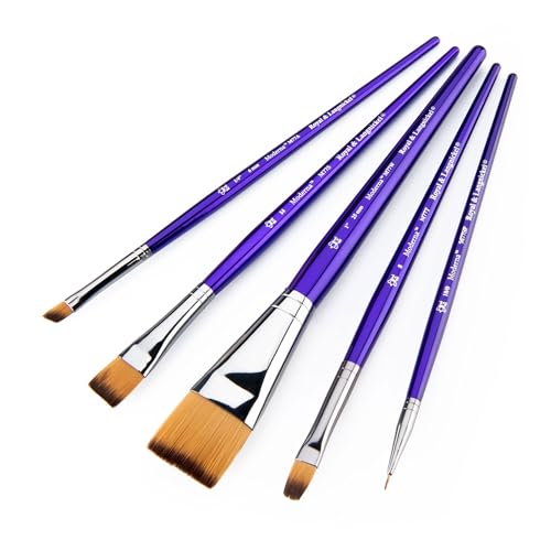 Royal & Langnickel Moderna, 5pc Wash Variety Brush Set for All Painting Mediums, Includes - Wash, Angular, Filbert, Shader & Spotter Brushes Purple - style: Wash Variety