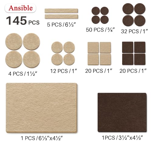 Ansible 145 PCS Felt Furniture Pads for Hardwood Floors - size: 145 PCS Brown & Beige