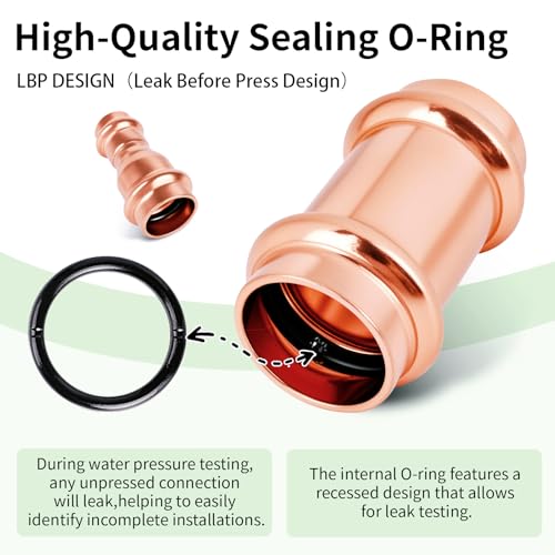 (WDAISY 10 Pack) Industrial-Grade 3/4 * 1/2 Inch Copper Press Coupling – Press Fittings, PxP Plumbing Connector, Press Adapter, Compatible with Copper Pipe, Water Supply Line, Pipe Repair - size: 3/4" * 1/2" copper reducing press coupling-10P