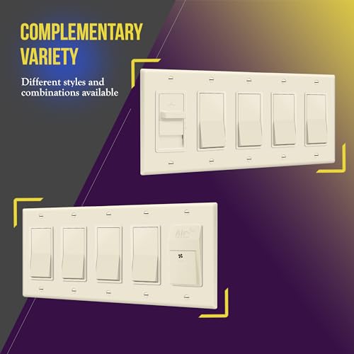 ENERLITES 5-Gang Decorator Light Switch Outlet Wall Plate Cover, 1 Pack - color: Light Almond, size: Standard Size