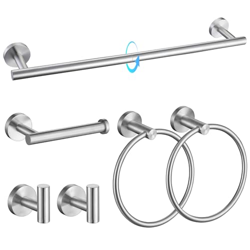 TQKAG Brushed Nickel Bathroom Hardware Set, 6-Piece Towel Bar Set 23.6 Inch - color: Brushed Nickel, size: 6-Pieces Set