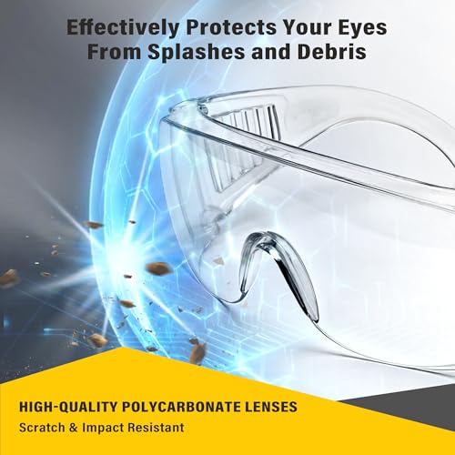 6 Pack Clear Safety Glasses Over Eyeglasses, ANSI Z87.1 Impact Resistant Polycarbonate Lens, Safety Goggles Over Glasses, Protective Eyewear for Lab, Construction, Outdoor Work - color: Clear Lens