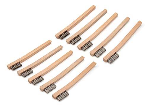 Steelman Stainless Steel 1200-Bristle Count Wire Brush for Mechanics and Painters, Removes Rust and Paint from Metals, Wood Handle, 10 Pack - style: 1200 Bristle Count Wire Brush-10 pack
