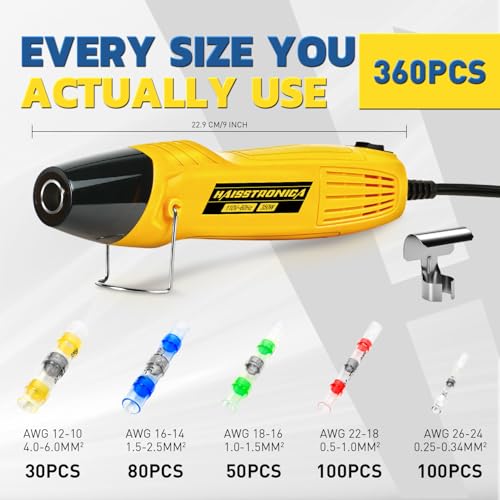 haisstronica Solder Seal Wire Connectors with 350W Mini Heat Gun, 360PCS - size: 360PCS