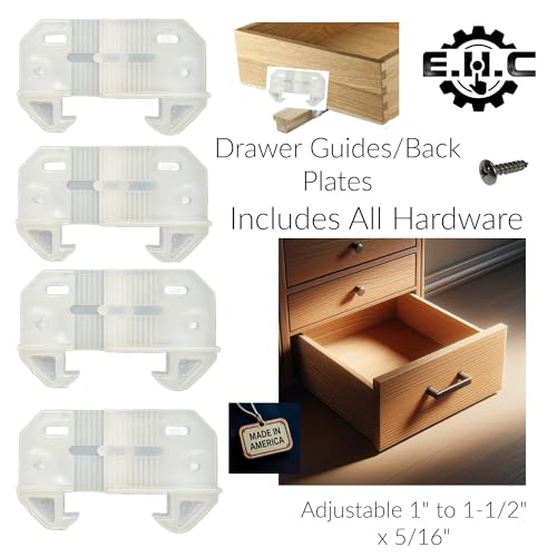Drawer Guides/Back Plates Adjustable for 1/4”-5/16” Rail Height/Adjustable/Kitchen/Dresser/Furniture Drawer Track, Rail Guides Includes All Hardware/ 4 per Pack by E.H.C. Adjustable 1" to 1-1/2"