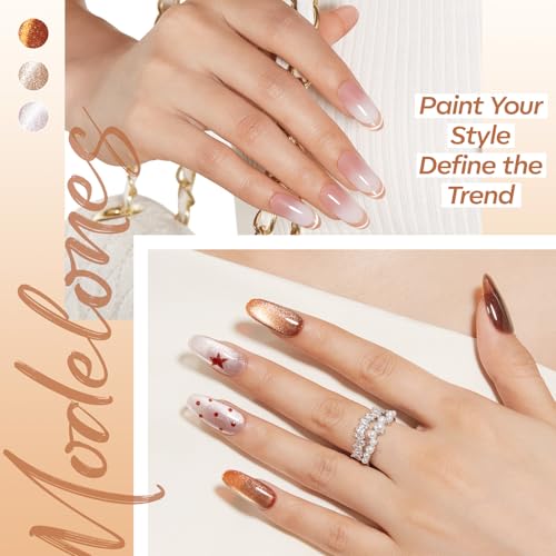 modelones Fall Cat Eye Gel Nail Polish Set, Nude Brown Gold Caramel Khaki - color: Sun-kissed Glow
