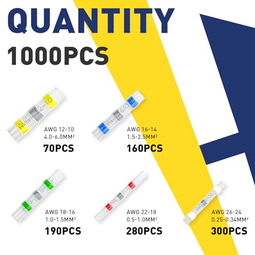 haisstronica 1000PCS Solder Seal Wire Connectors Kit, 5 Colors/5 Sizes