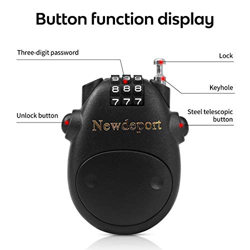 Retractable Cable Lock, 3-Digit Combination Lock with 3ft Steel Cable for Bike, Ski, Snowboard, Scooter, Skateboard & Stroller