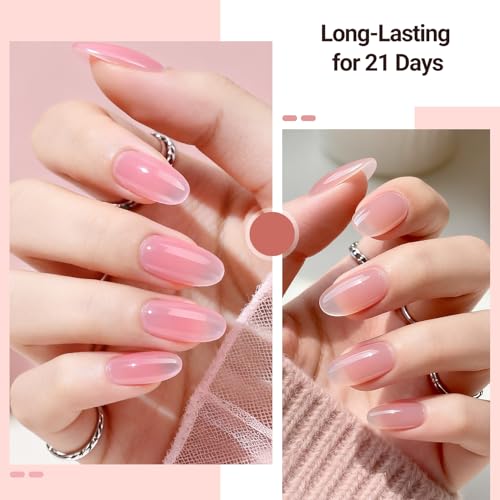 JODSONE Jelly Gel Nail Polish Set, 32 Colors Sheer Pink Gel Polish Set with Base & Top Matte Glitter Coat for Nail Art DIY Salon at Home - color: B30