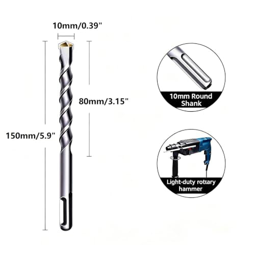 10mm x 150mm Masonry Drill Bit, Carbide Tipped Rotary Hammer Bit