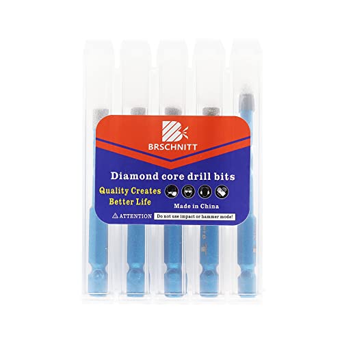 Diamond Drill Bit - BRSCHNITT 1/4 inch Masonry Drill Bits Set for Porcelain Tile Ceramic Stone Granite Marble,Hex Shank Diamond Hole Saw Drill Bit(5pcs/Pack). - size: 6/6/6/6mm+6mm
