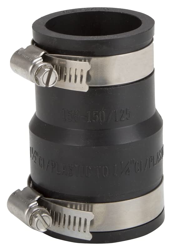 Rocky Mountain Goods 1-1/2” x 1-1/4” Flexible Pipe Coupling – Fits Sink Drains, Tailpieces, and Traps – No-Hub Rubber Coupler with Stainless Steel Clamps – Connects PVC, ABS, Cast Iron, Steel Pipes