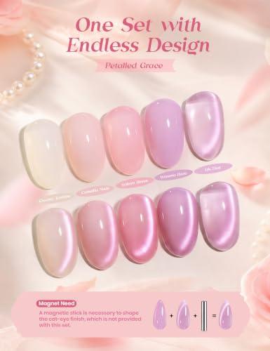 Beetles Petalled Grace Gel Nail Polish Kit, 4 Sheer Colors and 1 Cat Eye - color: Petalled Grace