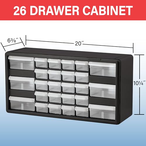 Akro-Mils 26-Drawer Plastic Storage Cabinet, 20" W x 6" D x 10" H, White - color: White, size: 26 Drawer, style: 1 Pack