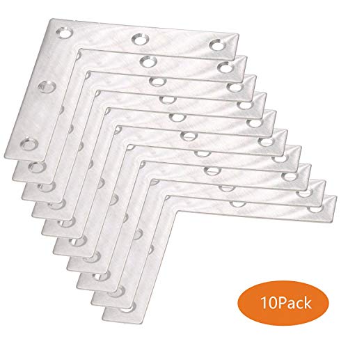 Stainless Steel L Shape Flat Corner Brace Bracket for Wood, Metal Fixing Joining Support Brace for Shelves, Furniture and Cabinet 10 Pack (80x80mm) - size: 80 x 80 mm