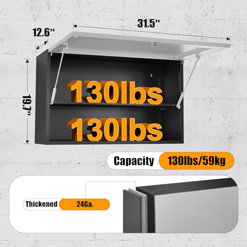 Garage Wall Cabinet, Metal Tool Cabinet with Lock&Adjustable Shelf - color: Black-silver
