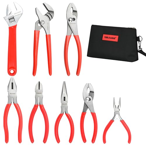 TOOLEAGUE 8Pcs Pliers Set with Storage Bag,Red