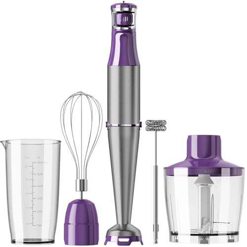 Turelar Immersion Blender Handheld 5 in 1 Hand Blender Set 1100W Heavy Duty - color: Purple, size: 5 in 1