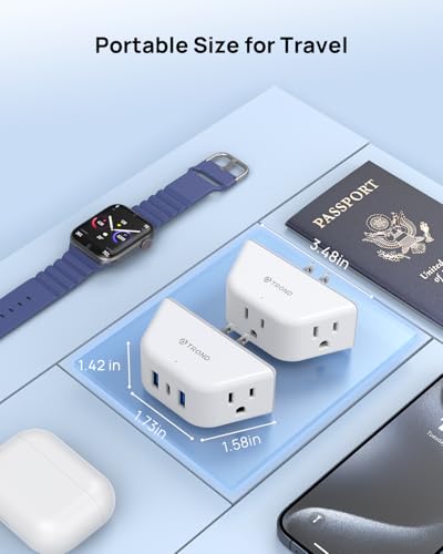 TROND Multi Plug Outlet Extender with USB, 2 Pack Plug Splitter - color: White, size: 3AC & 2A2U1C-3 Prong Plug, 2 Pack