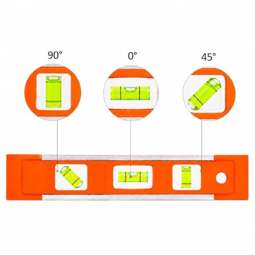 2PCS 9-Inch Magnetic Torpedo Level, Small Spirit Level with 3 Bubble Vials 45° 90° 180° for Home Renovation, Hanging Pictures, Shelves & Construction(Orange) - color: Orange+orange