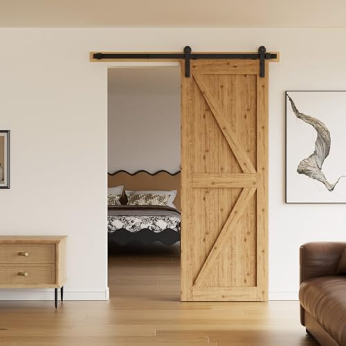 CCJH 6FT Heavy Duty Sturdy Sliding Barn Door Hardware Kit -Smoothly and Quietly -Easy to Install Fit 36" Wide Door Panel (Simple Hanger) - size: 6ft for 1 Door