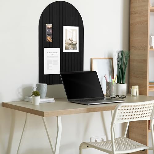 Large Arched Felt Bulletin Board - 6 Customizable Adhesive Tiles with Pins - color: Black
