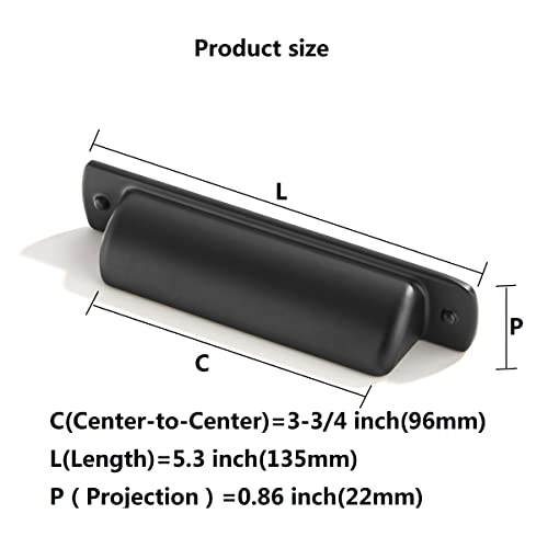 khtumeware 10 Pack 3-3/4" Drawer Pulls Matte Black Modern Kitchen Cabinet Hardware Cup Pulls - color: Matte Black, size: Cup Pulls 3-3/4" Hole Center