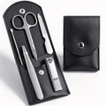 HANTEKAS Travel Manicure Set Professional Nail Clipper Kit-5 Pieces Stainless Steel Manicure Kit, Women Men Grooming kit With Nail Care Tools Beauty Scissors Tweezers (Silver Black) - color: Black
