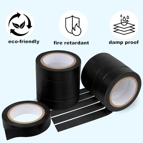 Romeda 9 Pack Electrical Tapes, Electrical Tape Water, Sun, and Oil Resistant, Electrical Tape is Suitable for Most Domestic, Commercial, and Industrial environments - Black - color: Black