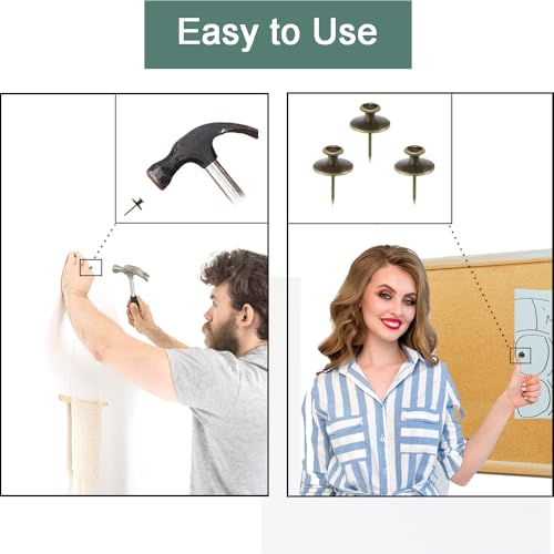 50 PCS Push Pins Picture Hanger Hooks, Double Headed Nails Push Pin Thumbtacks for Wall Hangings Picture, Decorative Small Hook Pins for Drywall Cork Board Home Office Photo Decorations (Bronze) - style: Bronze