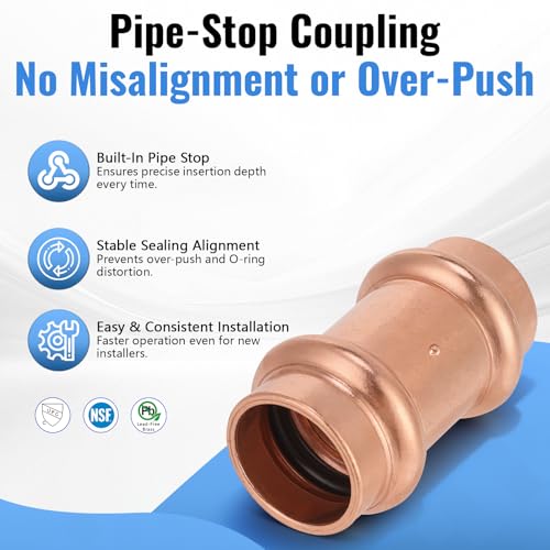 (15-Pack YVSKM) 1/2" Press Fittings Assortment Kit – 5 Tee + 5 Coupling + 5 Elbow with Stop, Zero Lead, Fits 1/2 Inch Pipe Systems for Water Lines, Heating Loops, Repair & Upgrade Projects - style: 1/2 Inch 15-Pack