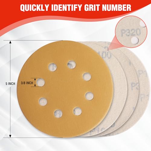 WORKPRO Sanding Discs Set, 5-Inch 8-Hole Hook and Loop, 150 Pack, Gold - style: Premium Gold Random Orbital Sander Pads