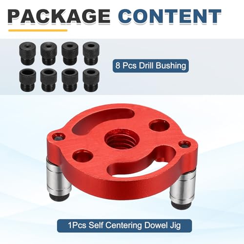 HARFINGTON Self Centering Doweling Jig Kit Straight Holes Puncher Dowel Jig Locator with Drill Bushings(3/4/5/6/7/8/9/10mm) Woodworking Joints Tool for Precise Straight Holes, Red - color: Red