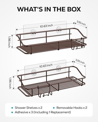 Nieifi Shower Caddy Adhesive, Shower Shelves, Shampoo Holder for Bathroom - color: Brown, size: 2 Pack